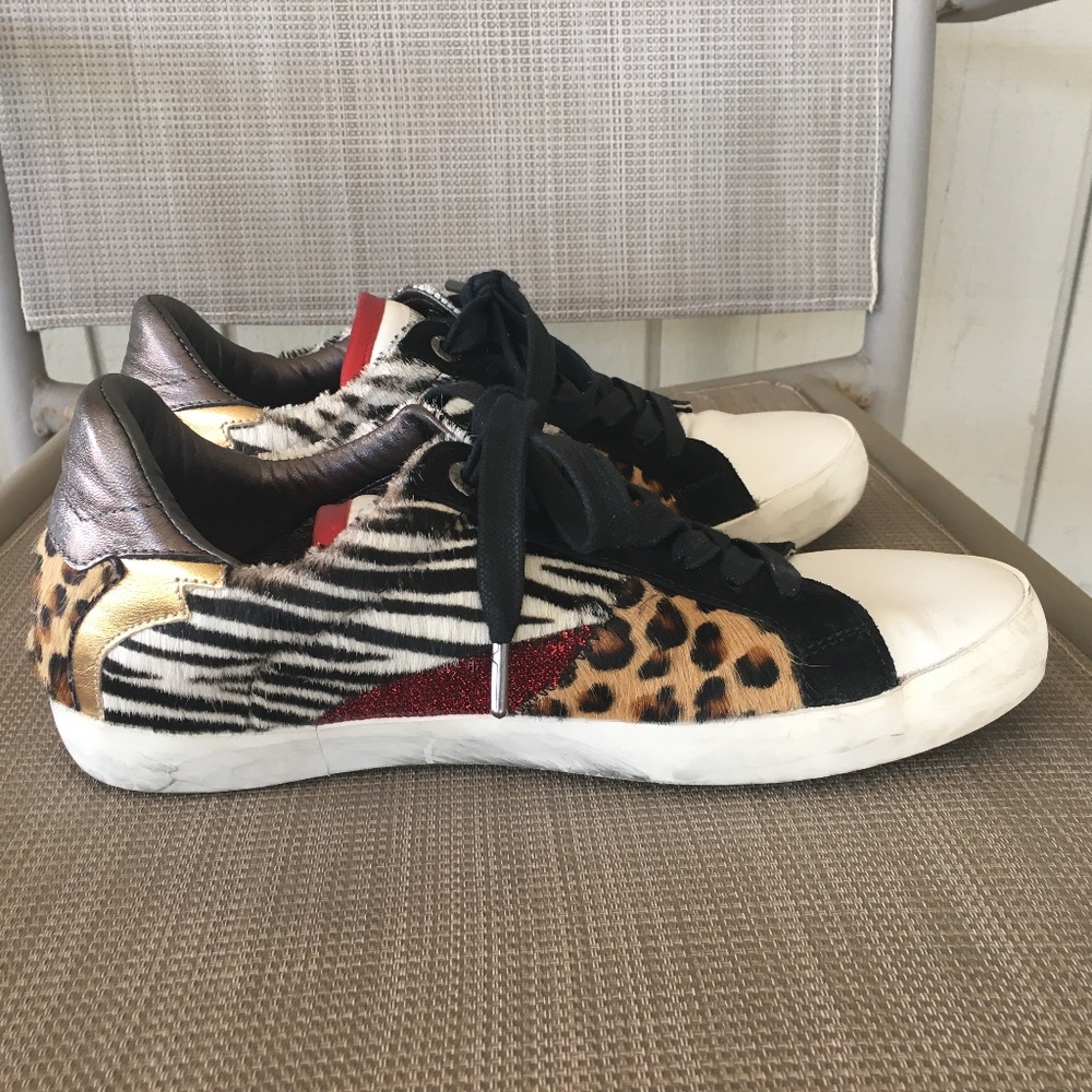 Zadig & Voltaire Animal Hair Leopard Zebra Glitter Sneakers - Picture 3 of 10